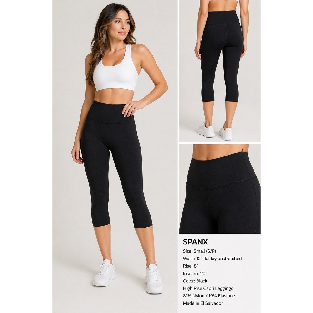 SPANX Black Capri Cropped Leggings Women's S High Rise Athleisure Yoga Workout